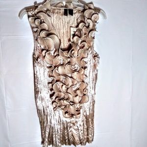 Ruffled Creped Ecru Sleevless Blouse NWT